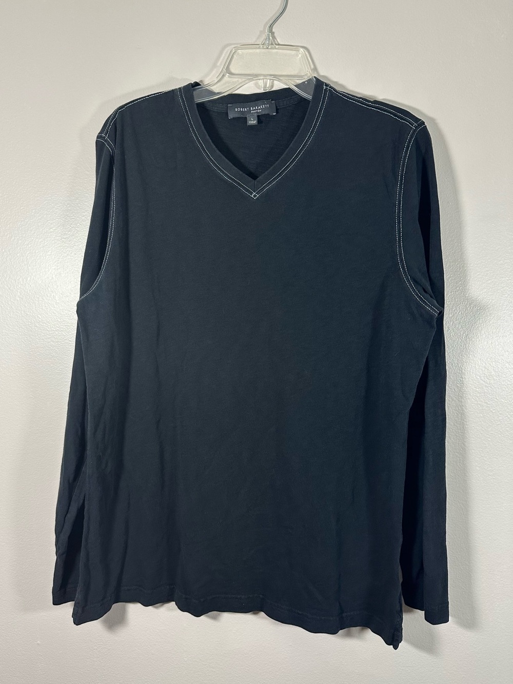 Robert Barakett Shirt Mens Sz L Long Sleeve V Neck 100% Cotton Casual Tee
